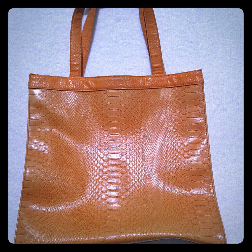 Kate Landry Orange Snake Skin Leather Tote Purse